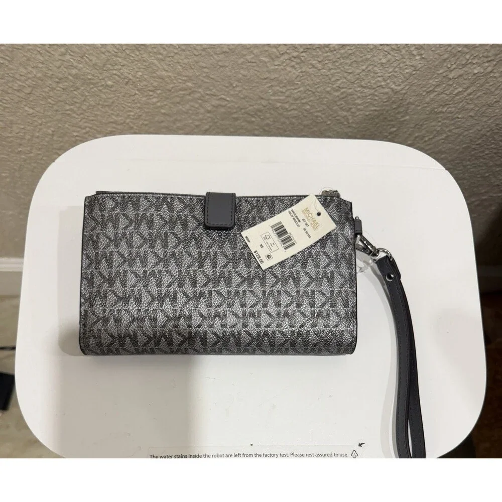 Michael Kors Jet Set Travel Double Zip Wristlet Pearl Grey Silver NWT